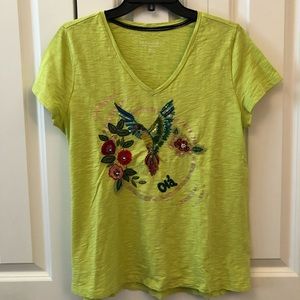 Tropical Beaded Bird V-Neck T-Shirt